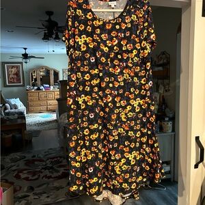 LuLaRoe Black Dress with Yellow and Red Floral Pattern